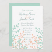 Aankondiging voor groene en Koraalse bruiloft (Voorkant / Achterkant)