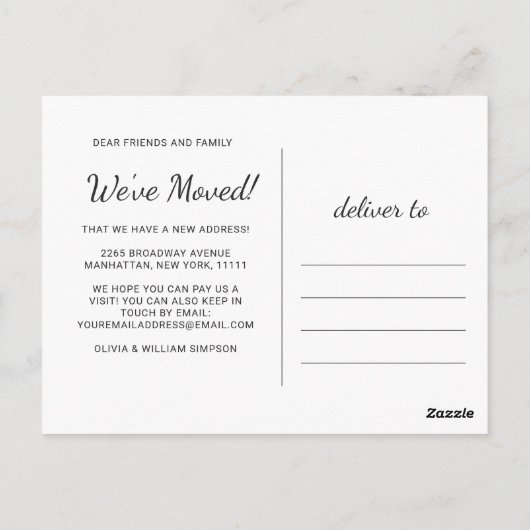 Aankondiging voor Home-verplaatsing thuis Briefkaart (Achterkant)