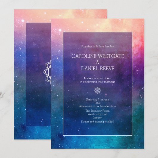 Aankondiging voor kleurrijke regenboognebula bruil (Voorkant / Achterkant)