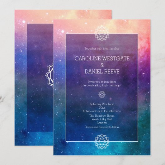 Aankondiging voor kleurrijke regenboognebula bruil (Voorkant / Achterkant)