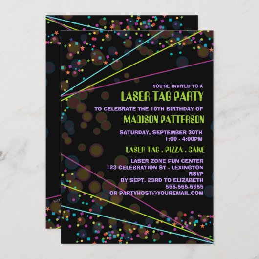 Aankondiging voor Neon Lights Label Birthday Party (Voorkant / Achterkant)