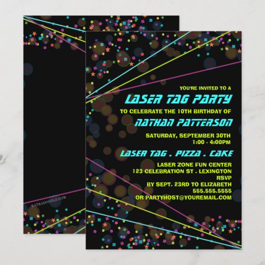 Aankondiging voor Neon Lights Label Birthday Party (Voorkant / Achterkant)