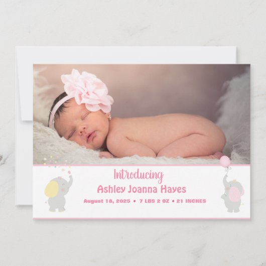 Aankondiging voor roze foto Newborn Baby Girl (Voorkant)