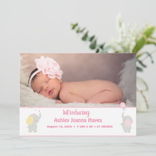 Aankondiging voor roze foto Newborn Baby Girl (Staand voorkant)