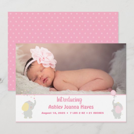 Aankondiging voor roze foto Newborn Baby Girl (Voorkant / Achterkant)