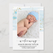 Aankondiging waterverf Blue & Gold Photo Birth (Voorkant)