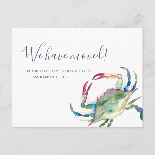 Aankondiging waterverf Crab Moving Briefkaart (Voorkant)
