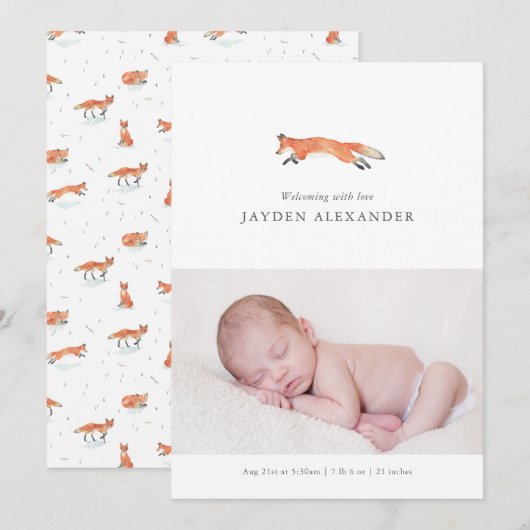 Aankondiging waterverf Fox Birth (Voorkant / Achterkant)