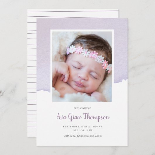 Aankondiging waterverf geboorte (Voorkant / Achterkant)