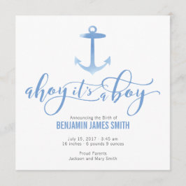 Aankondiging waterverf Nautical Anchor Baby Boy