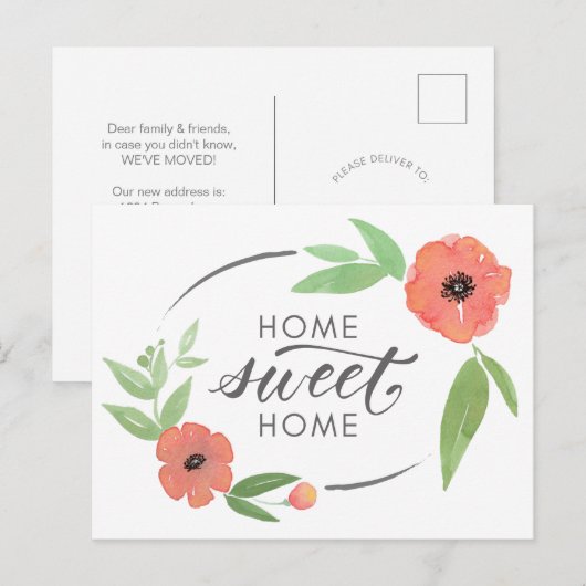 Aankondiging waterverf papaverbeweging briefkaart (Voorkant / Achterkant)