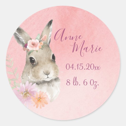 Aankondiging Waterverf Woodland Animal Bunny Ronde Sticker (Voorkant)