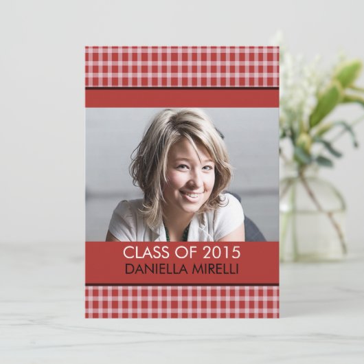 Aankondiging western rood chequefoto Afstuderen (Staand voorkant)