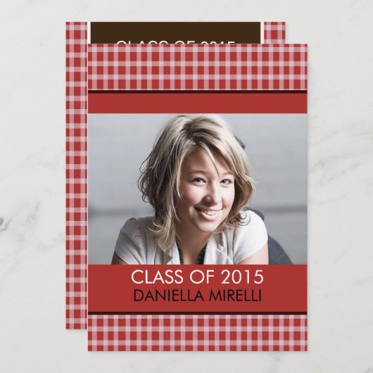 Aankondiging western rood chequefoto Afstuderen (Voorkant / Achterkant)