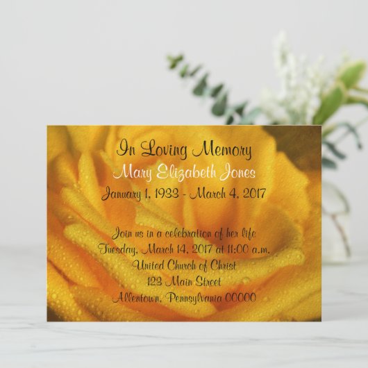 Aankondiging Yellow Rose Memorial Service (Staand voorkant)