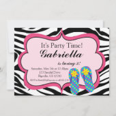 Aankondiging Zebra Print Flip Flop Birthday Party (Voorkant)