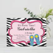 Aankondiging Zebra Print Flip Flop Birthday Party (Staand voorkant)
