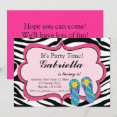 Aankondiging Zebra Print Flip Flop Birthday Party (Voorkant / Achterkant)