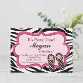Aankondiging Zebra Print Flip Flop Birthday Party (Staand voorkant)