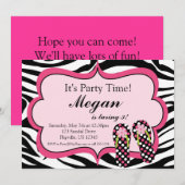 Aankondiging Zebra Print Flip Flop Birthday Party (Voorkant / Achterkant)