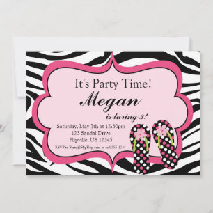 Aankondiging Zebra Print Flip Flop Birthday Party