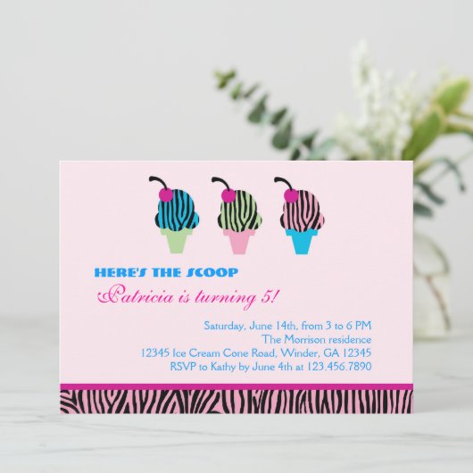 Aankondiging Zebra Print Ice Cream Party (Staand voorkant)