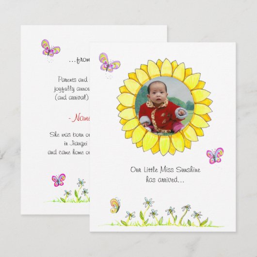 Aankondiging zonneschijnenadoptie (Voorkant / Achterkant)