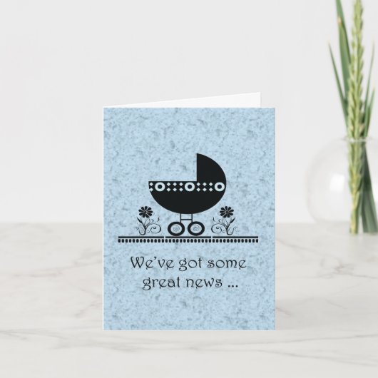 Aankondiging zwangerschap blauwe baby buggy (Voorkant)