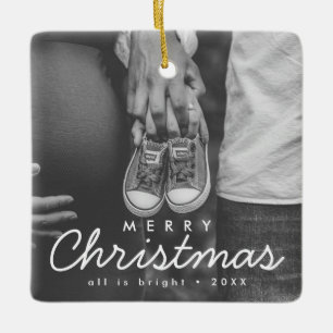 Aankondiging Zwangerschap Foto Kerstmis Keramisch Ornament