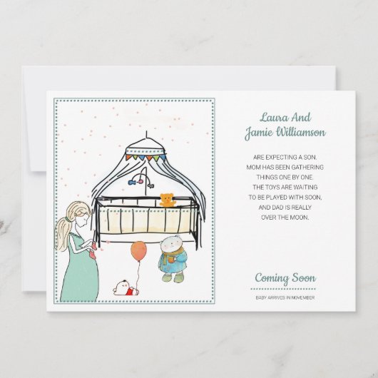 Aankondiging zwangerschap waterverf baby jongen (Voorkant)