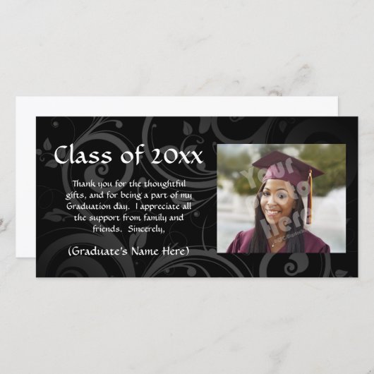 Aankondiging zwart Afstuderen/bedankt (Voorkant / Achterkant)