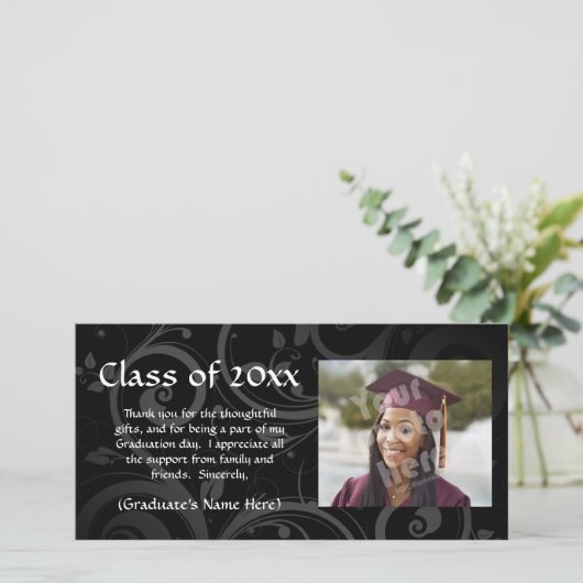 Aankondiging zwart Afstuderen/bedankt (Staand voorkant)