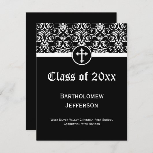 Aankondiging zwart dwars Christelijk Afstuderen (Voorkant / Achterkant)