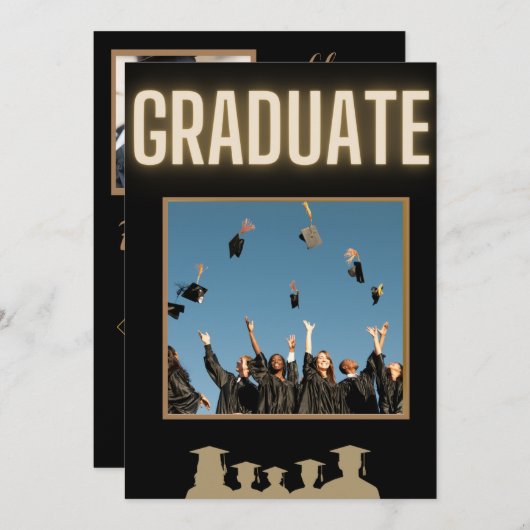 Aankondiging zwart en goudAfstuderen (Voorkant / Achterkant)