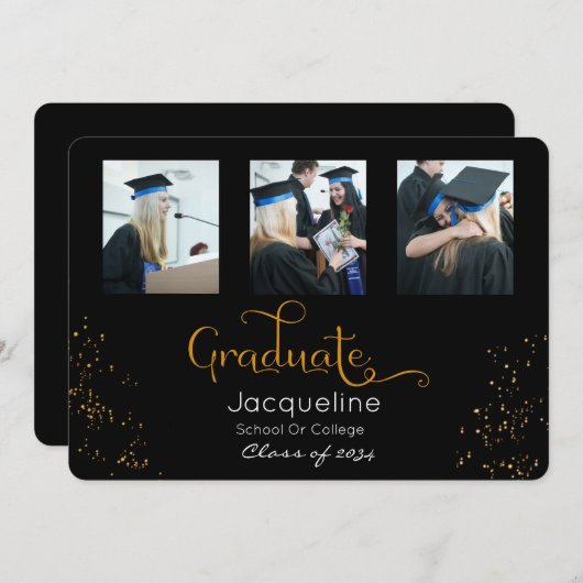 Aankondiging zwart en gouden foto-Afstuderen (Voorkant / Achterkant)