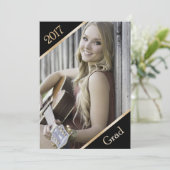 Aankondiging zwart en gouden foto-Afstuderen (Staand voorkant)