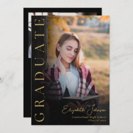 Aankondiging zwart en gouden foto-Afstuderen