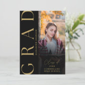 Aankondiging zwart en gouden foto-Afstuderen (Staand voorkant)
