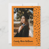 Aankondiging zwart Oranje Confetti Afstuderen (Voorkant)