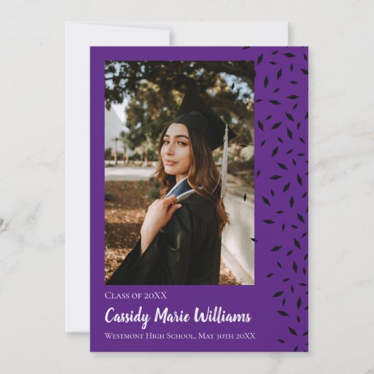 Aankondiging zwart Paars Confetti Afstuderen (Voorkant)