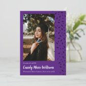 Aankondiging zwart Paars Confetti Afstuderen (Staand voorkant)