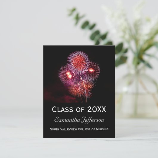 Aankondiging zwart vuurwerk Afstuderen (Staand voorkant)