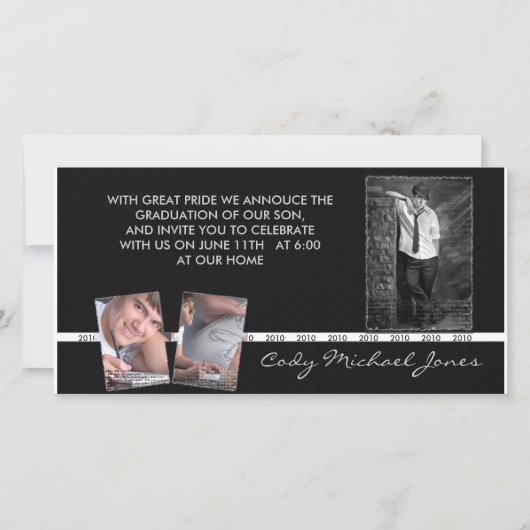Aankondiging zwart-wit Afstuderen en uitnodiging (Voorkant)