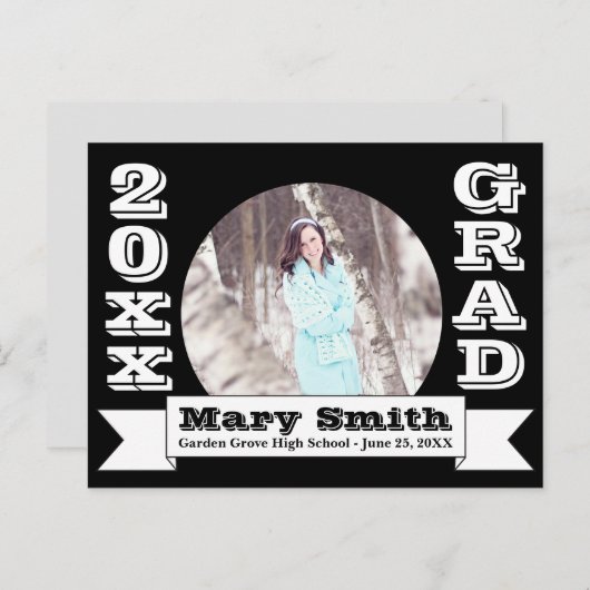 Aankondiging zwart-wit formeel Afstuderen (Voorkant / Achterkant)