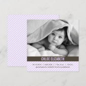 Aankondigingen Baby moderne lavender Pinstripes (Voorkant / Achterkant)