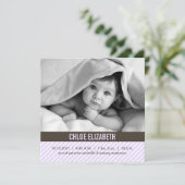 Aankondigingen Baby moderne lavender Pinstripes (Staand voorkant)