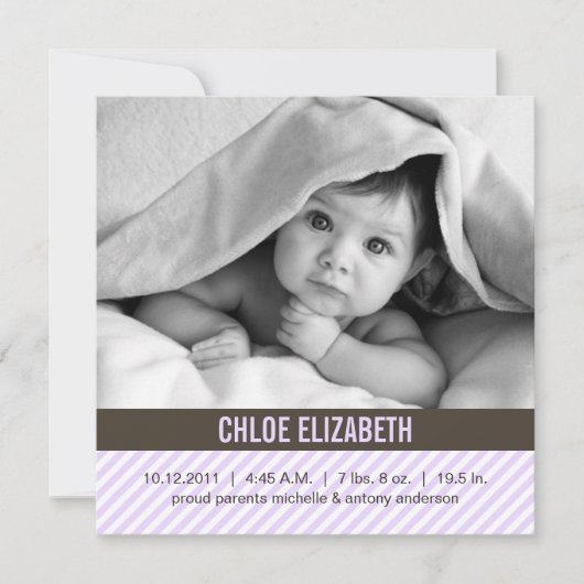 Aankondigingen Baby moderne lavender Pinstripes (Voorkant)