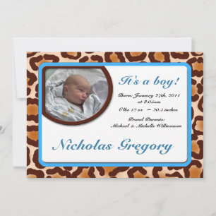 Aankondigingen blauw geboorte van leopard Print Bl