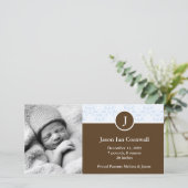 Aankondigingen blauw monogram en Baby Damask (Staand voorkant)