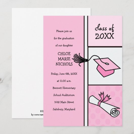 Aankondigingen Kinder opleiding (voor een meisje) (Voorkant / Achterkant)